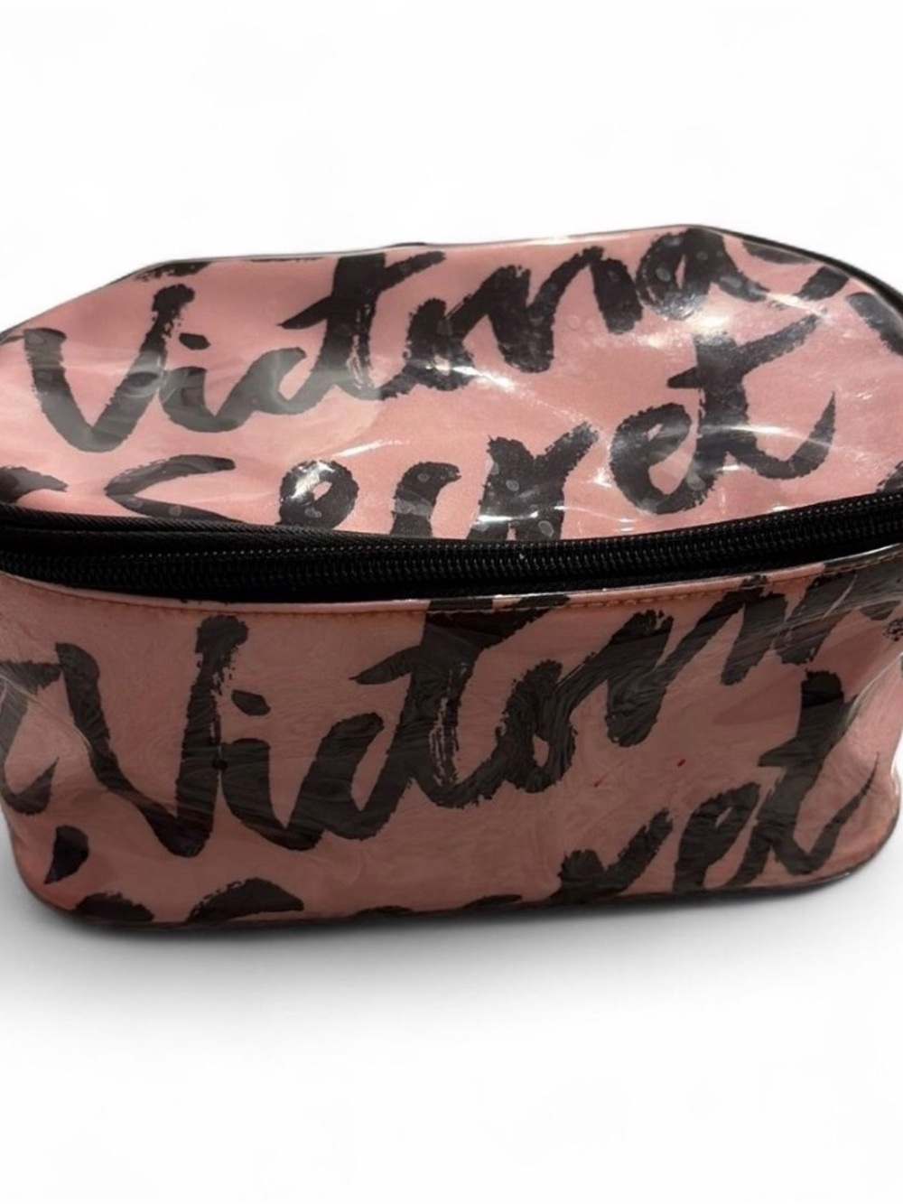 Victoria's Secret Pink Cosmetic Pouch with Black Script in excellent condition